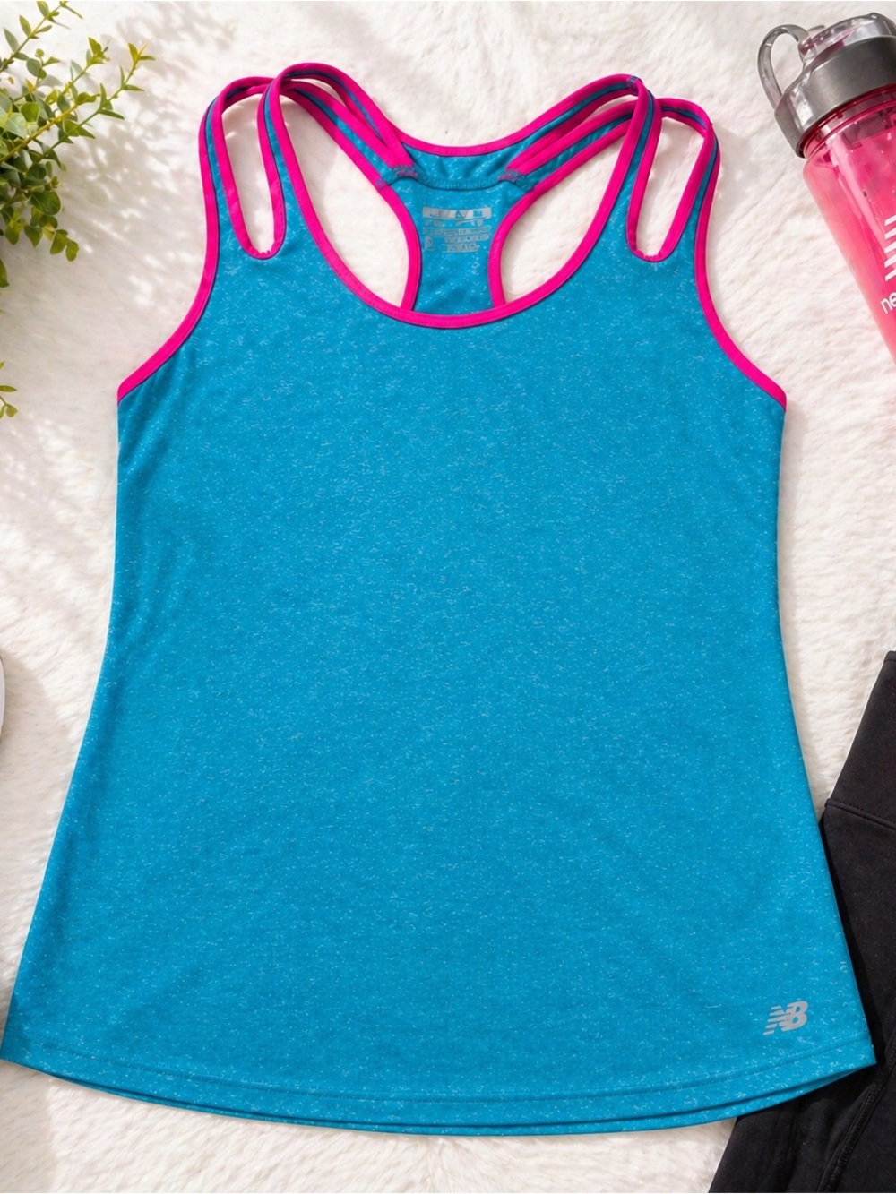 New Balance Teal Pink Strappy Racerback Athletic Tank Top Running Gym Small